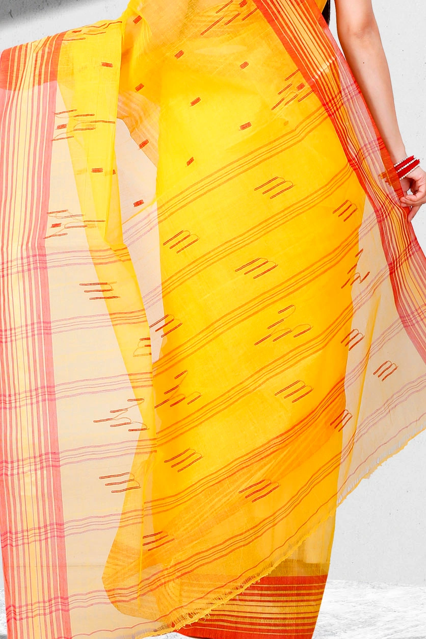 Yellow Pure Cotton Naman Tant Saree (1382)