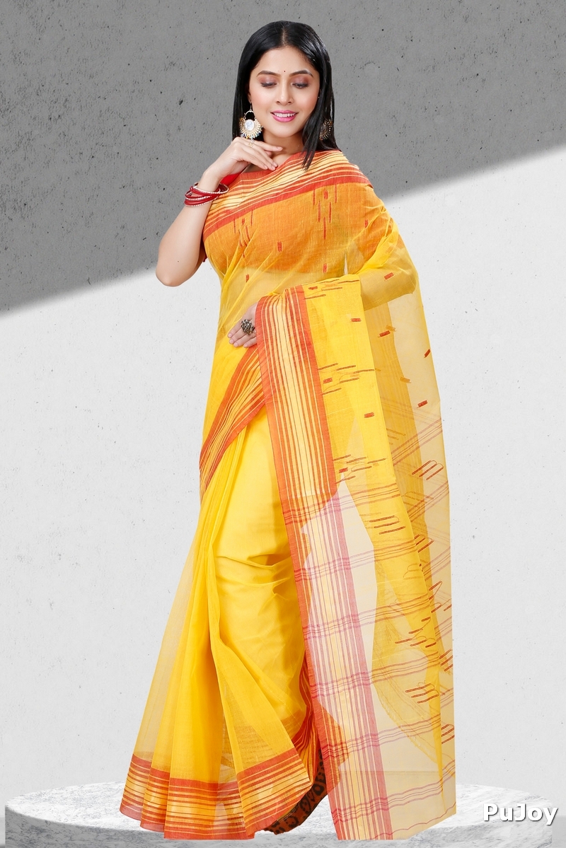 Yellow Pure Cotton Naman Tant Saree (1382)