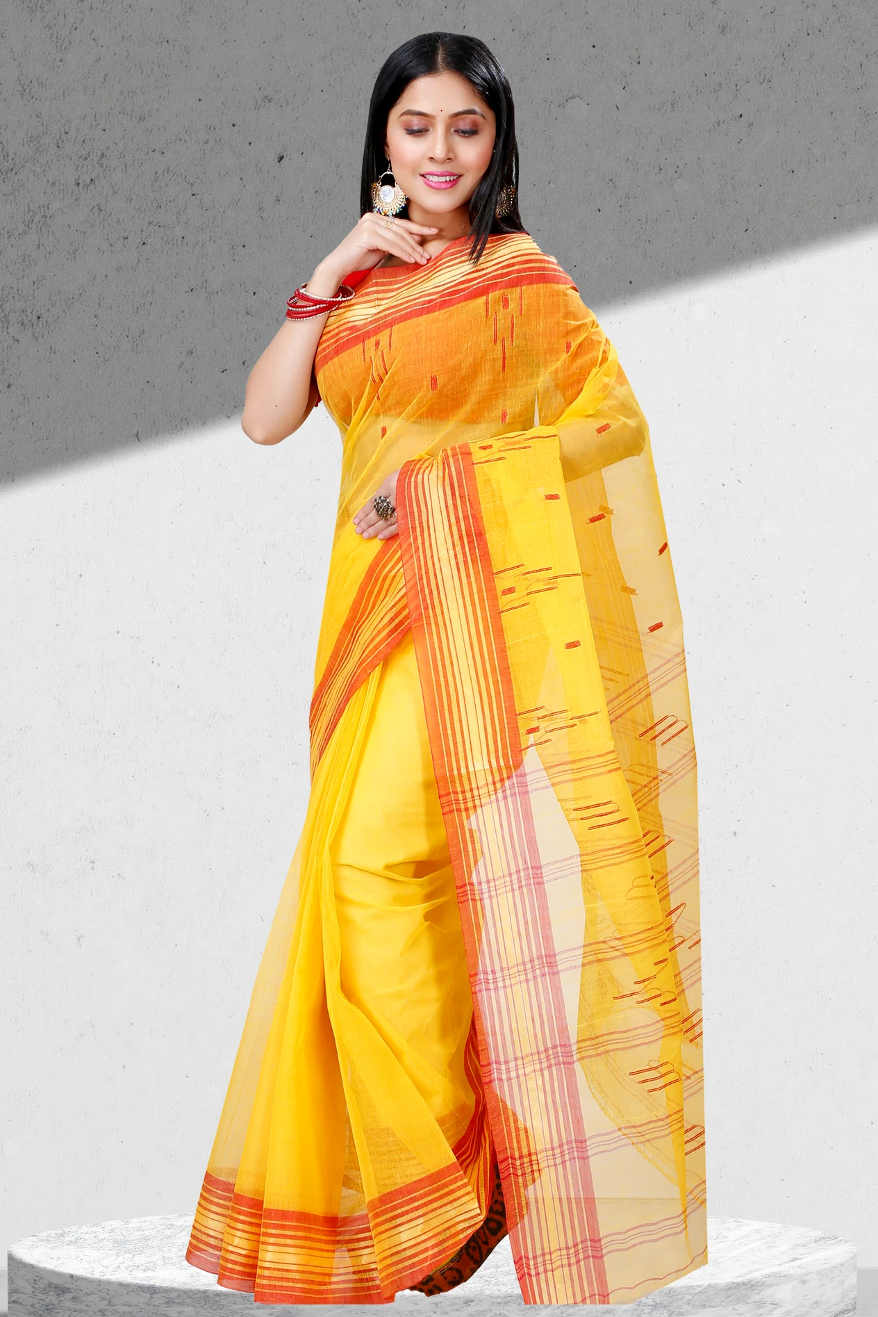 Yellow Pure Cotton Naman Tant Saree (1382)