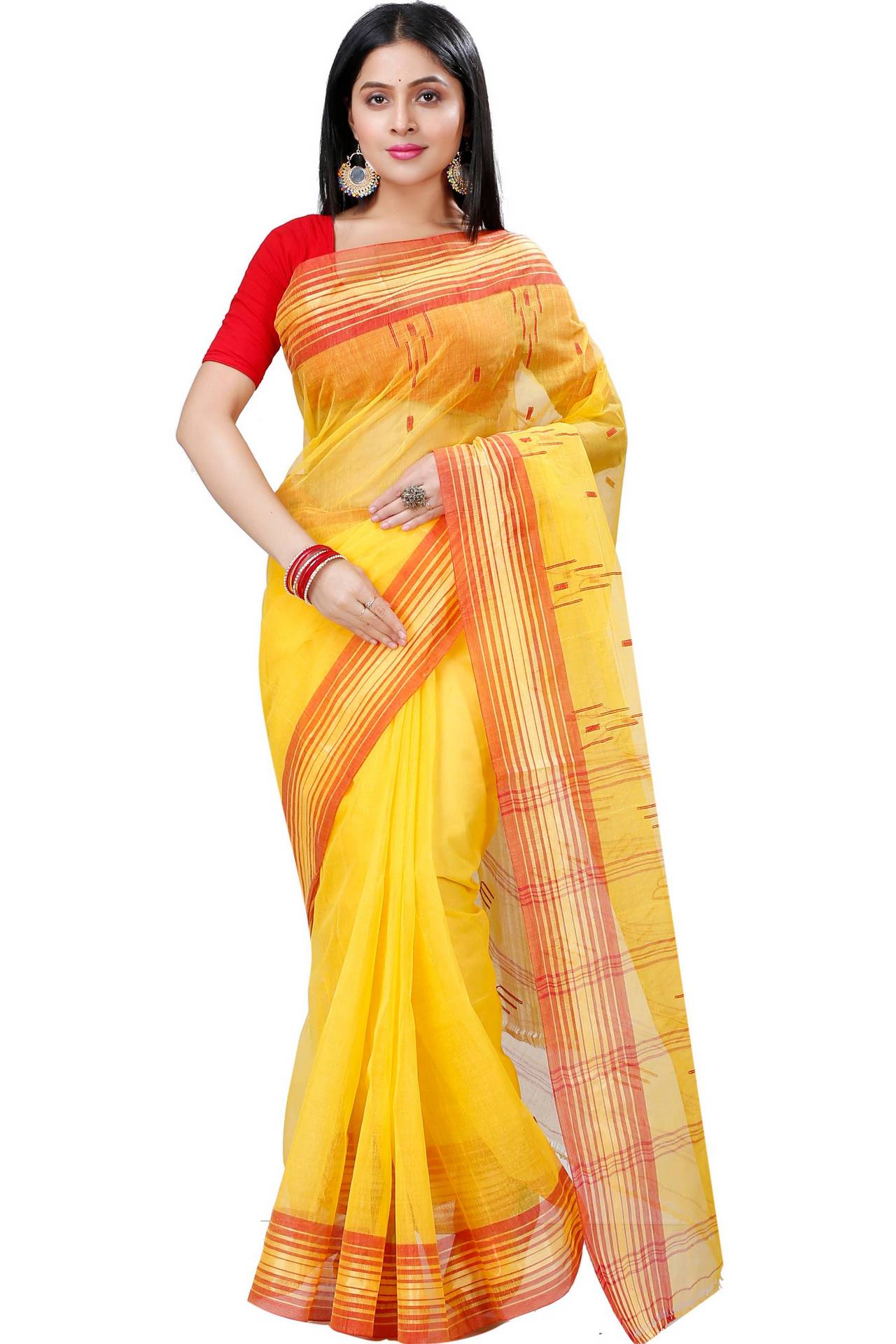 Yellow Pure Cotton Naman Tant Saree (1382)