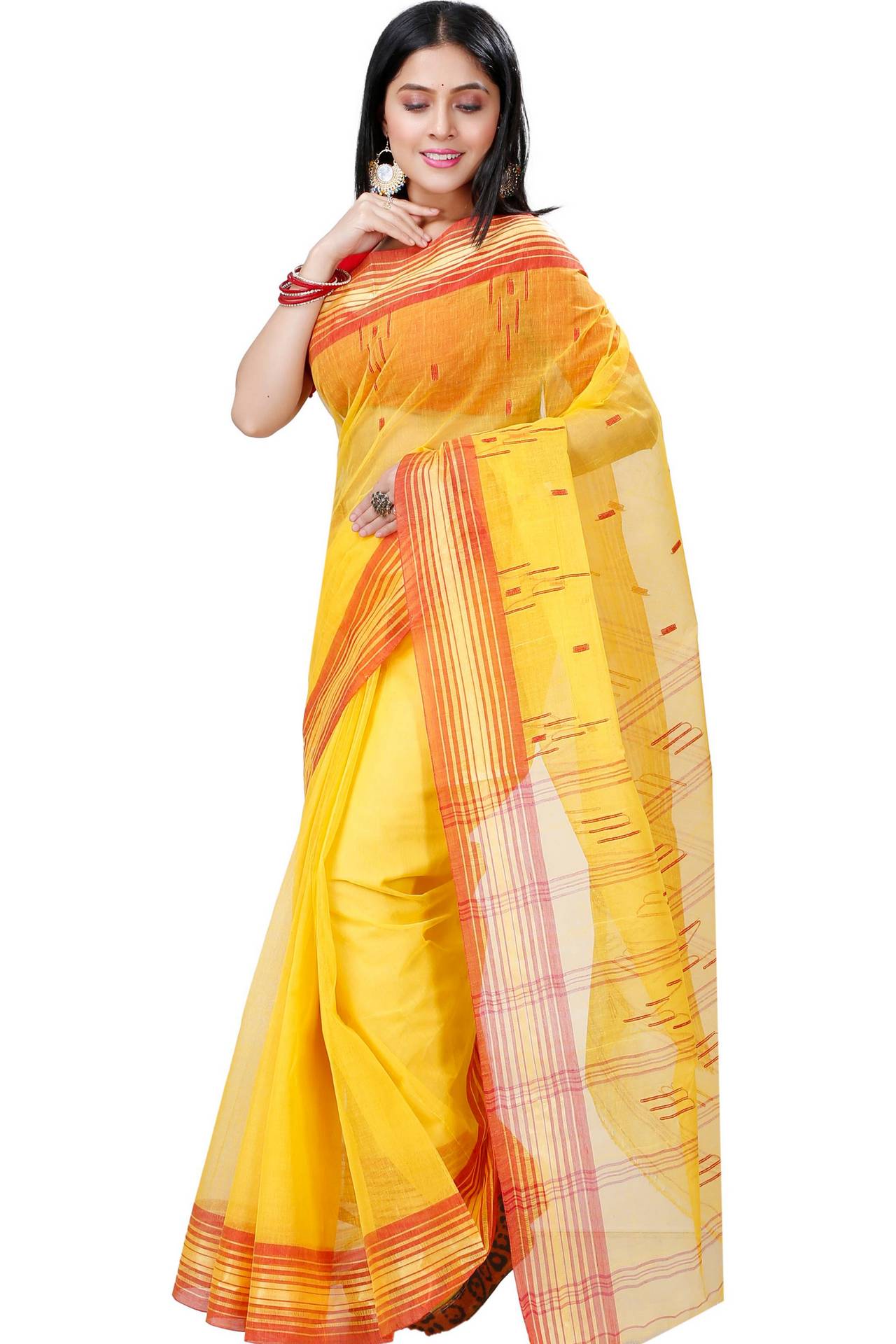 Yellow Pure Cotton Naman Tant Saree (1382)