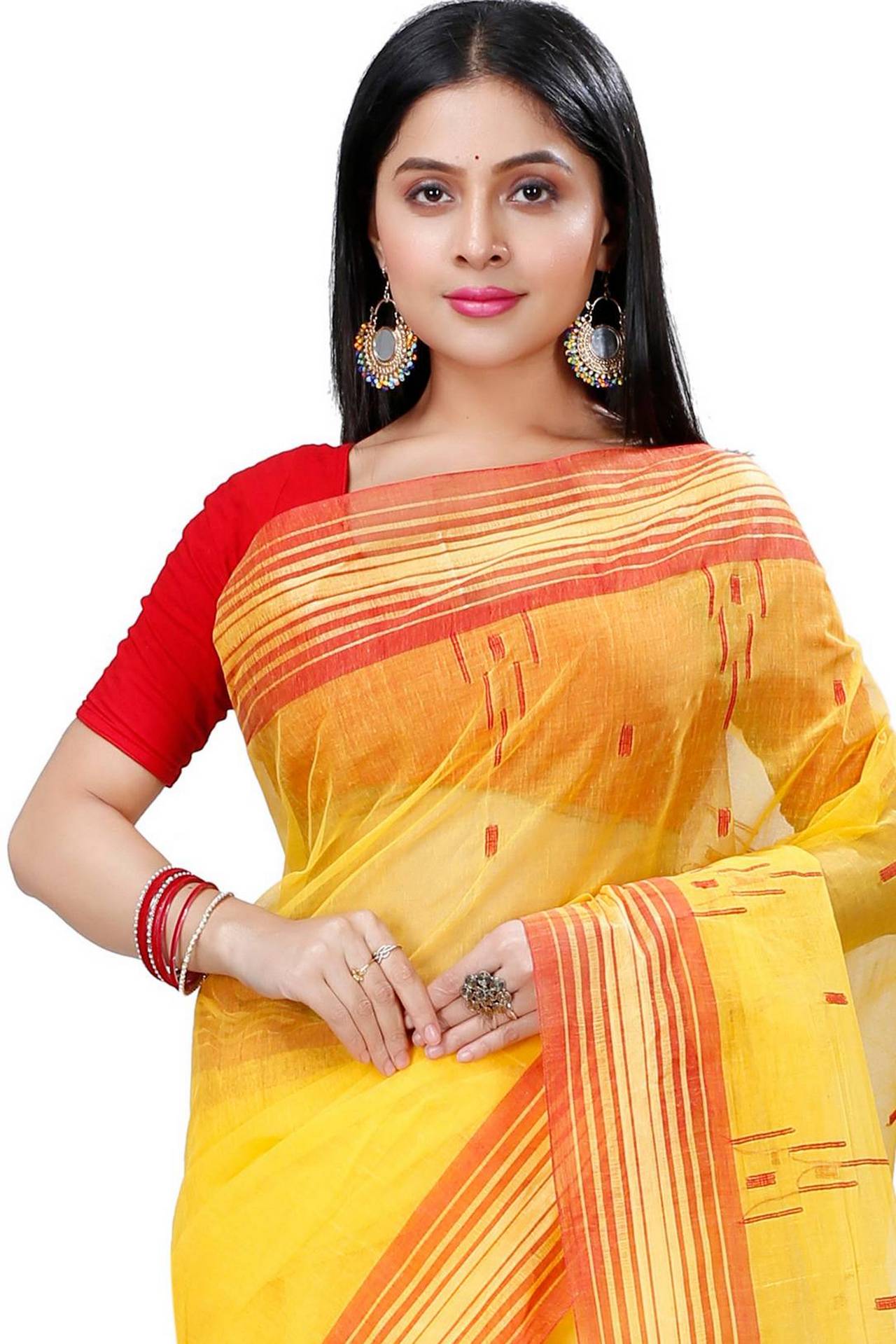 Yellow Pure Cotton Naman Tant Saree (1382)
