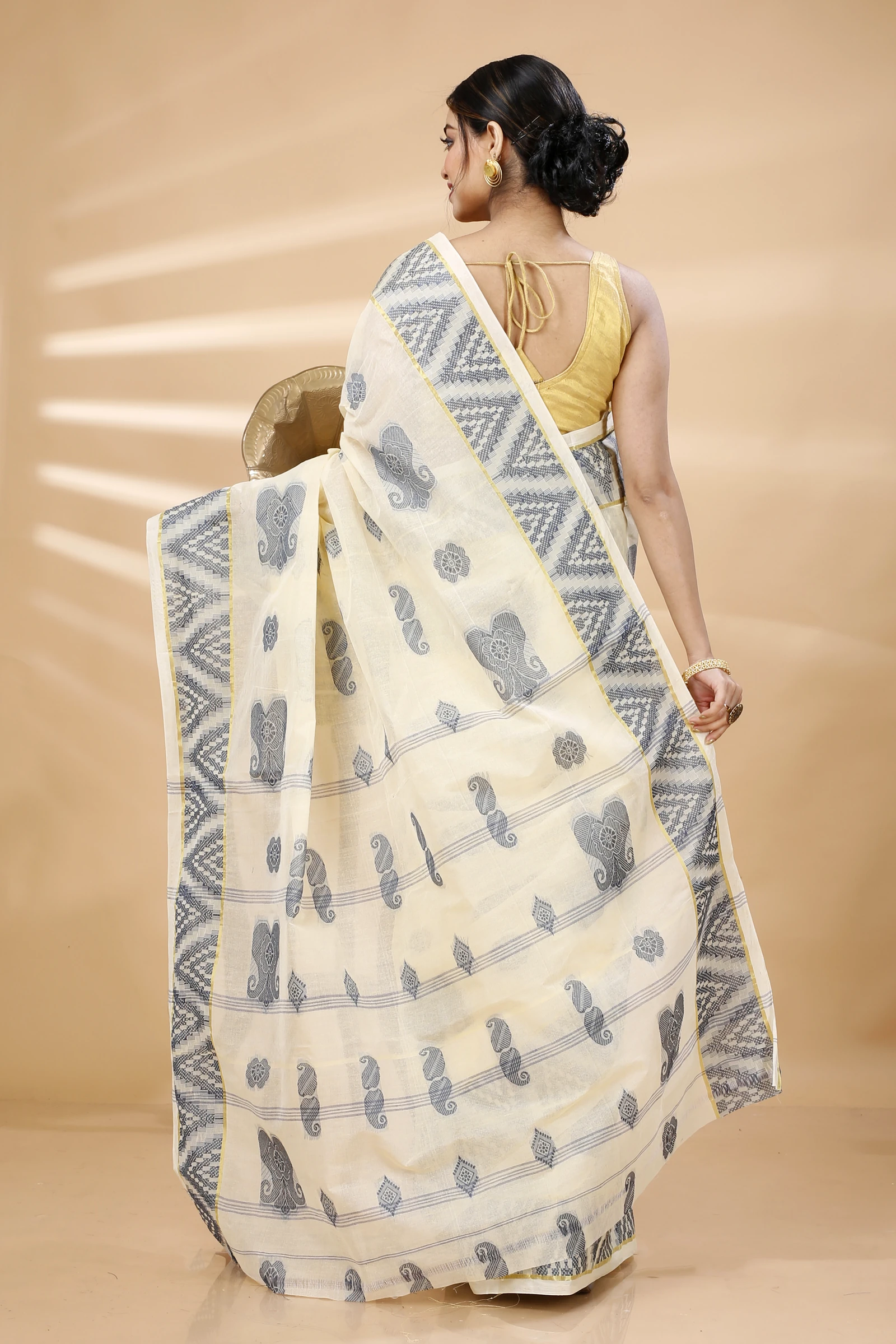 White Black Pure Cotton Gargi Tant Saree (1383)