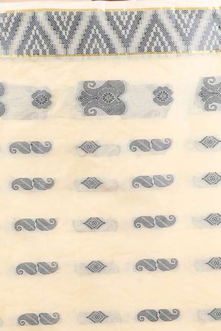 White Black Pure Cotton Gargi Tant Saree (1383)