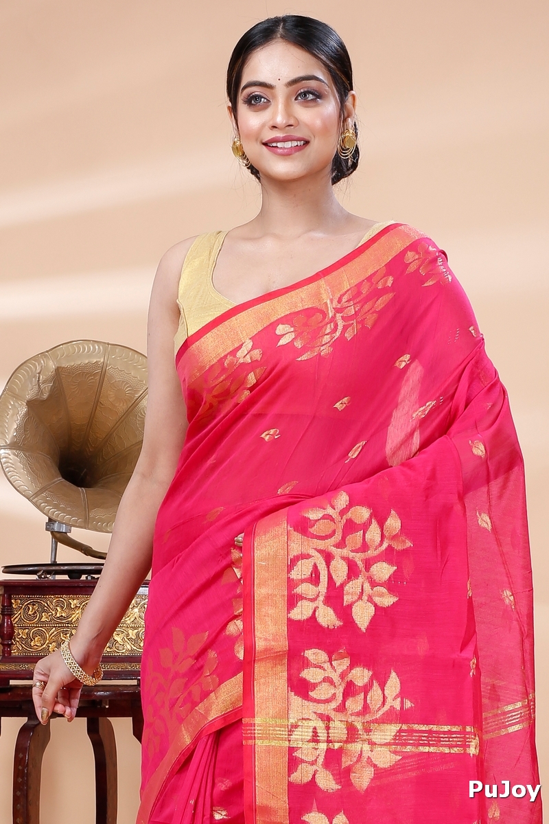 Pink Blended Cotton Tina Hand Loom Saree (1384)