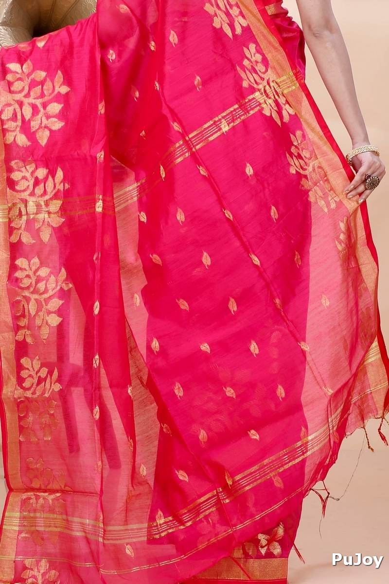 Pink Blended Cotton Tina Hand Loom Saree (1384)