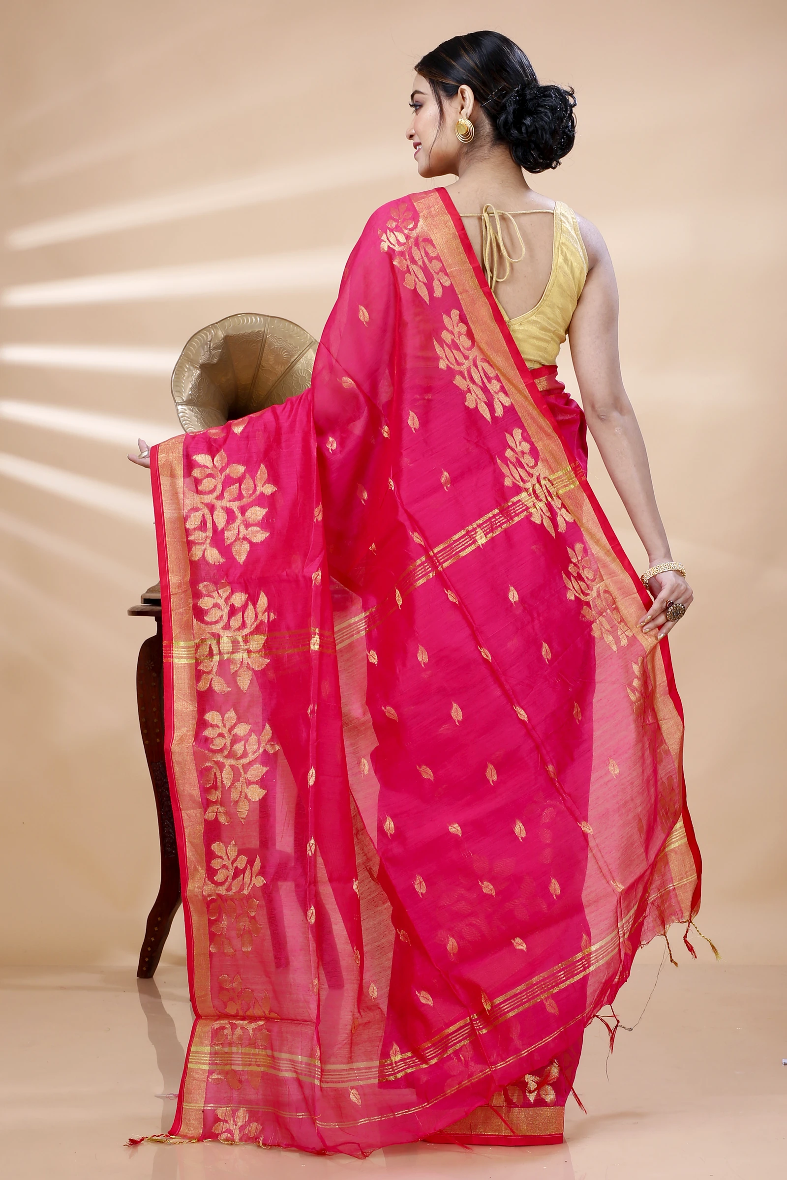 Pink Blended Cotton Tina Hand Loom Saree (1384)