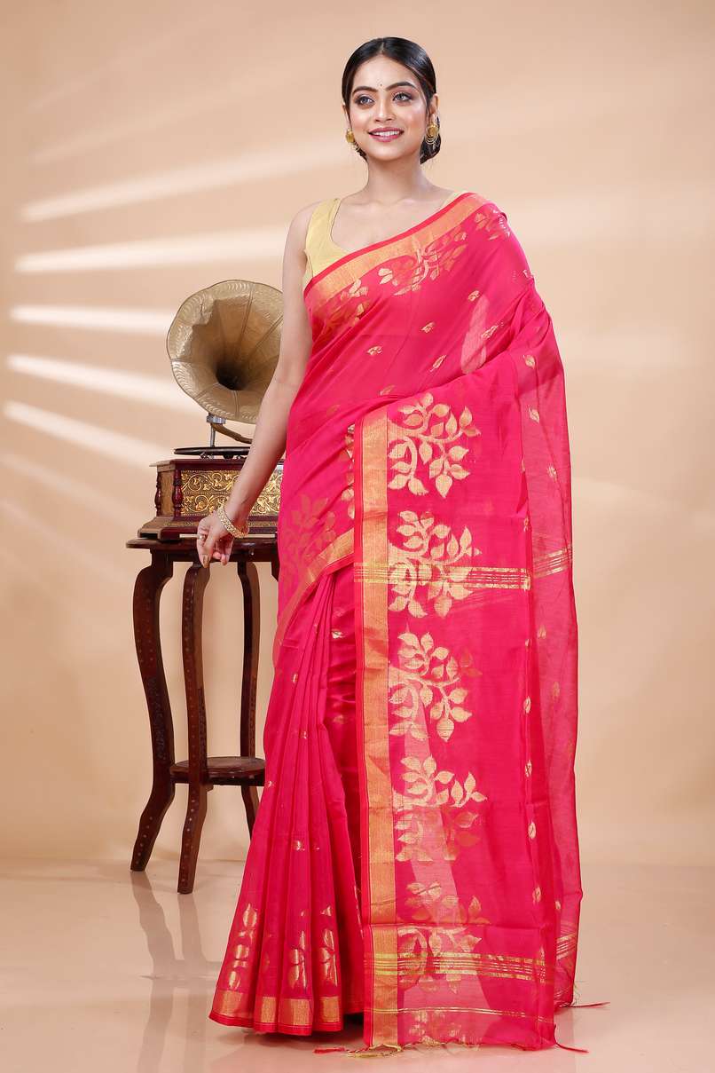 Pink Blended Cotton Tina Hand Loom Saree (1384)