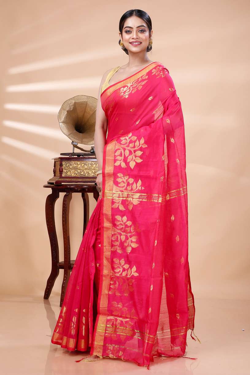 Pink Blended Cotton Tina Hand Loom Saree (1384)