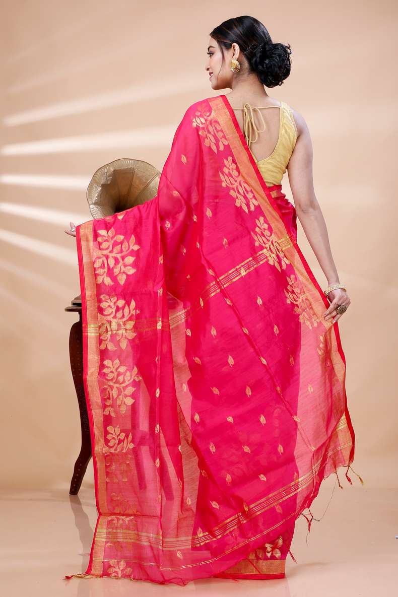 Pink Blended Cotton Tina Hand Loom Saree (1384)