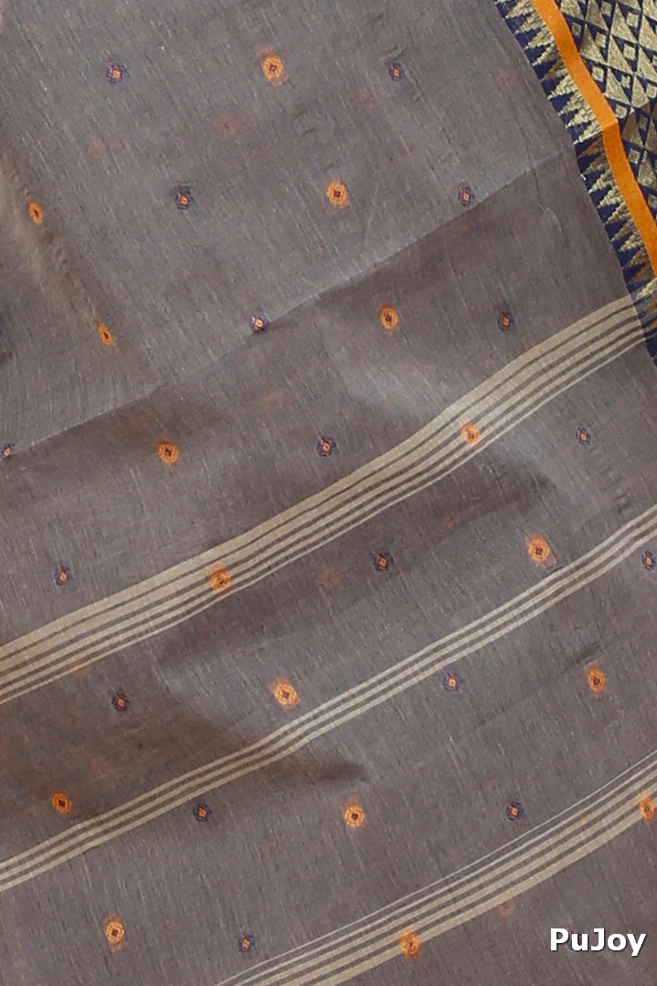 Grey Pure Cotton Peral Tant Saree (1385)