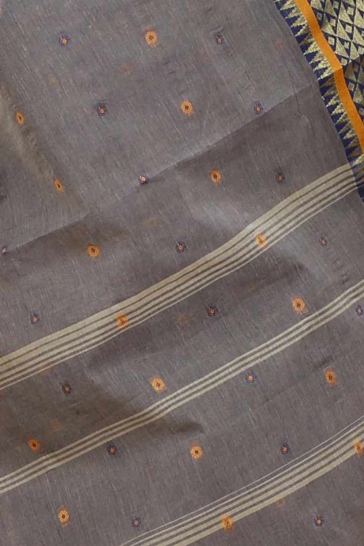 Grey Pure Cotton Peral Tant Saree (1385)