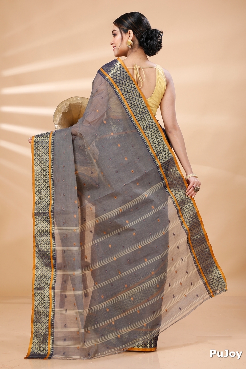 Grey Pure Cotton Peral Tant Saree (1385)
