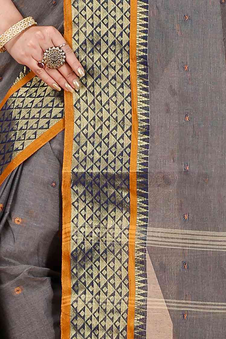 Grey Pure Cotton Peral Tant Saree (1385)
