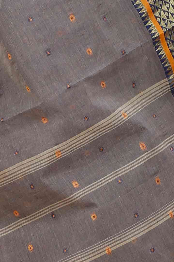 Grey Pure Cotton Peral Tant Saree (1385)