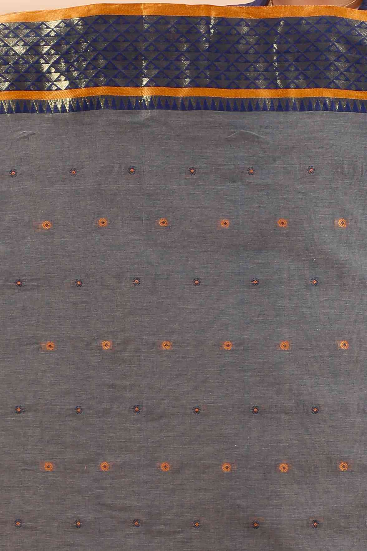 Grey Pure Cotton Peral Tant Saree (1385)