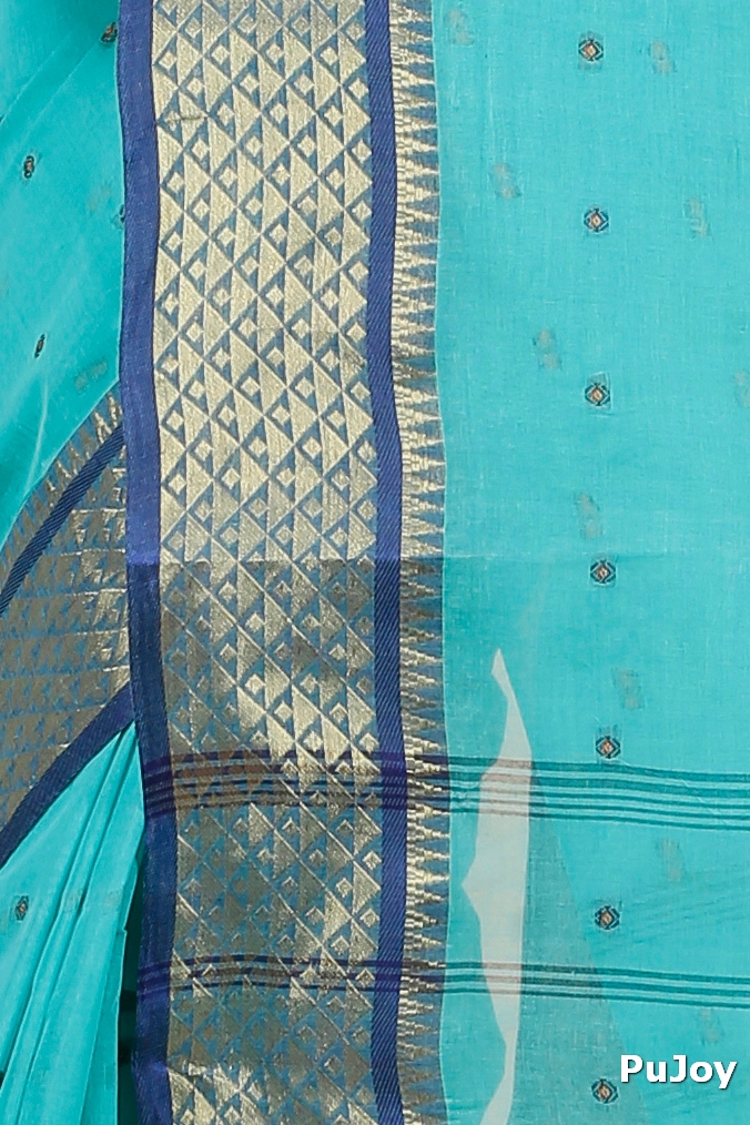 See Green Pure Cotton Peral Tant Saree (1386)