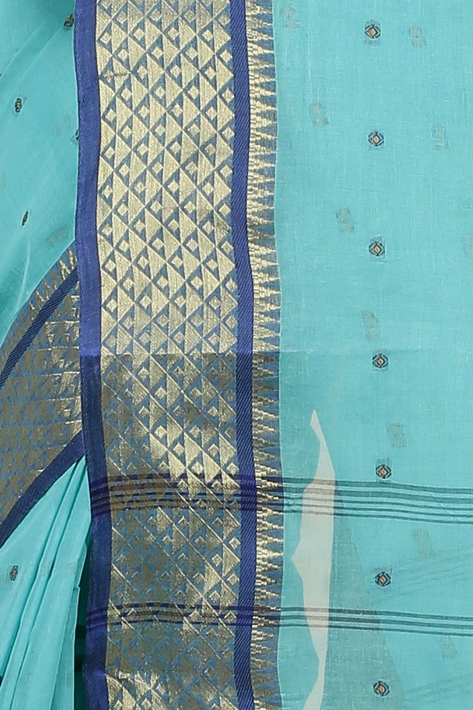 See Green Pure Cotton Peral Tant Saree (1386)