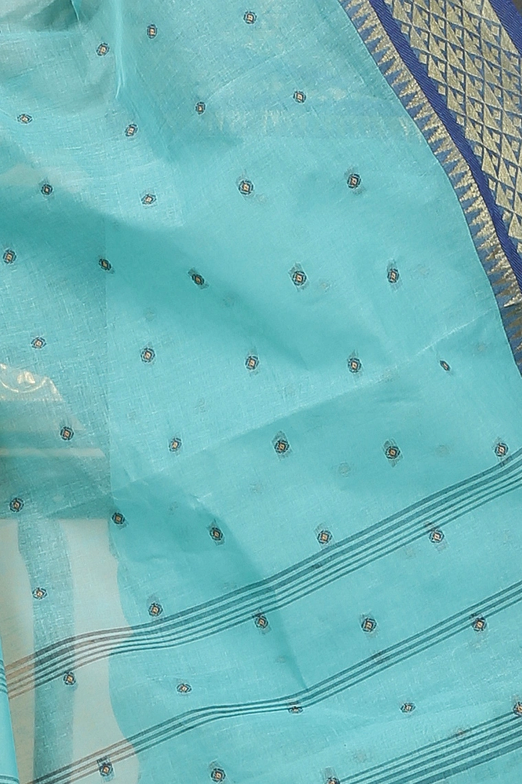 See Green Pure Cotton Peral Tant Saree (1386)