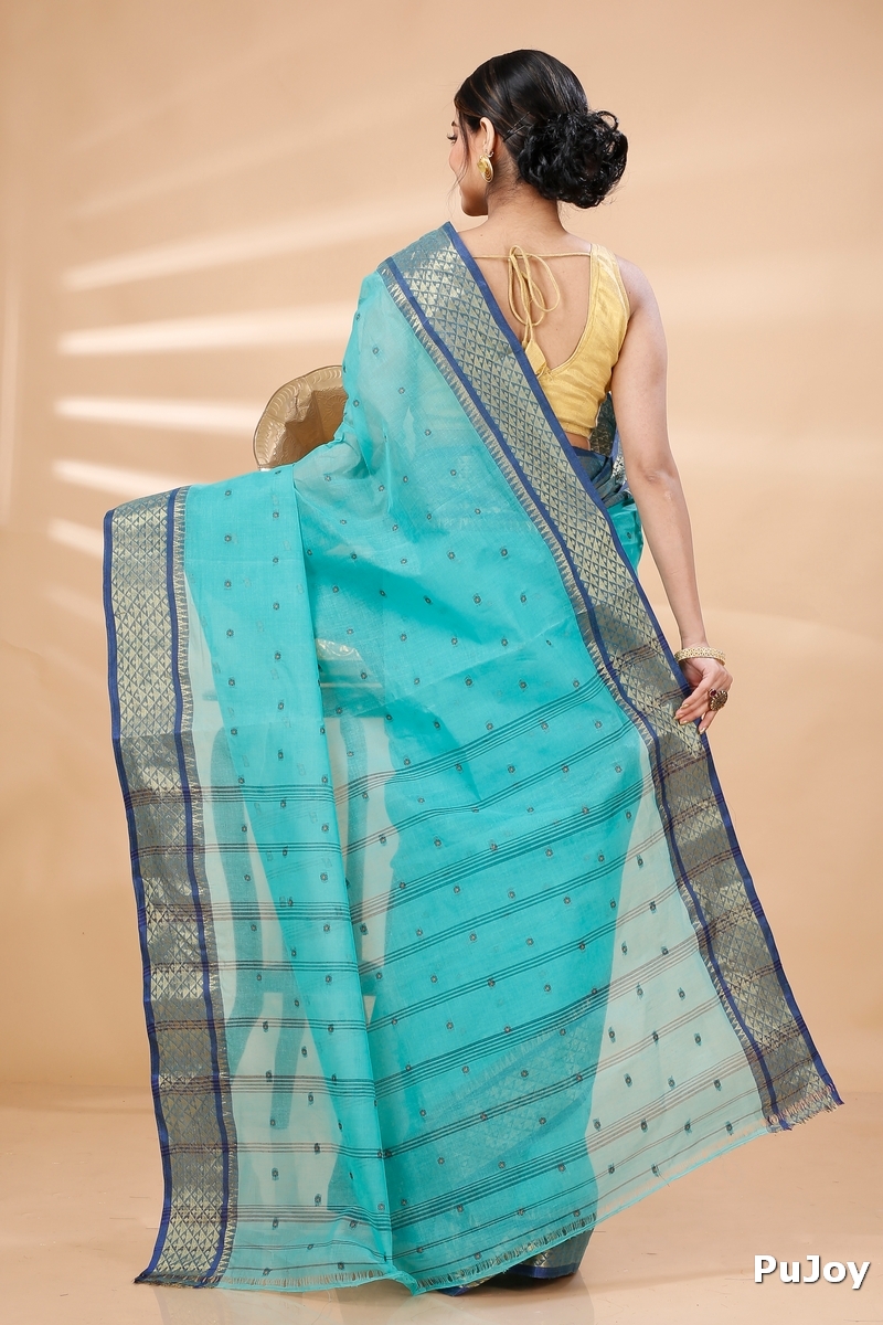 See Green Pure Cotton Peral Tant Saree (1386)