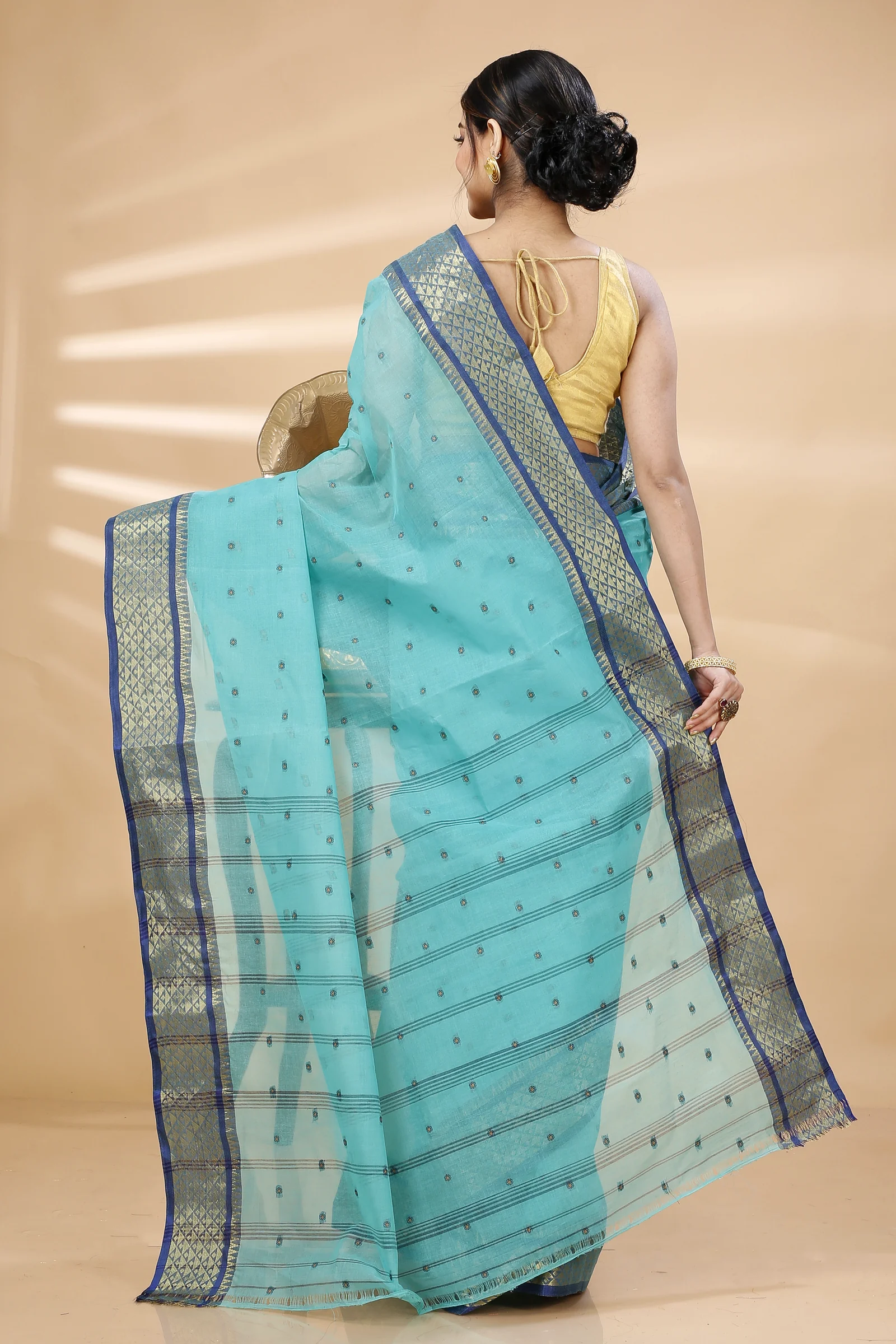 See Green Pure Cotton Peral Tant Saree (1386)