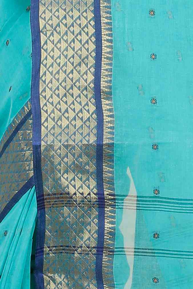 See Green Pure Cotton Peral Tant Saree (1386)