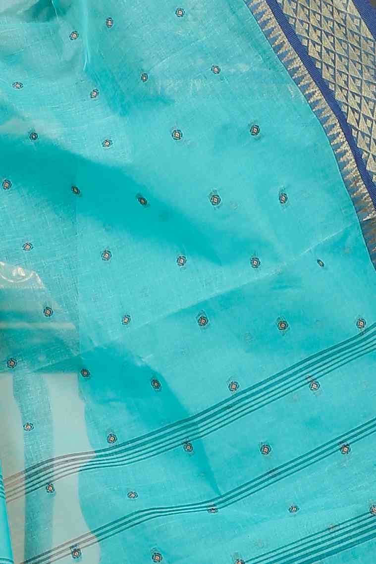 See Green Pure Cotton Peral Tant Saree (1386)