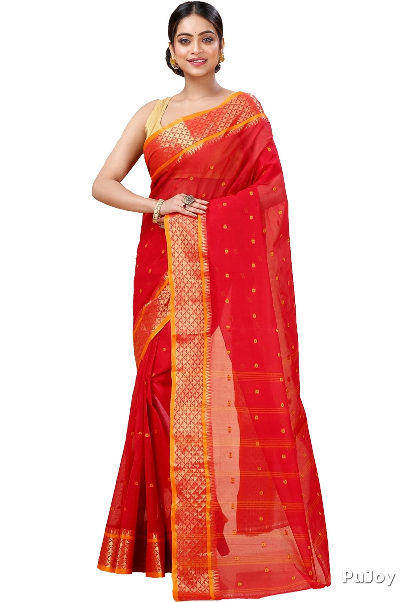Red Pure Cotton Peral Tant Saree (1387)