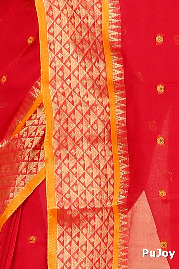 Red Pure Cotton Peral Tant Saree (1387)