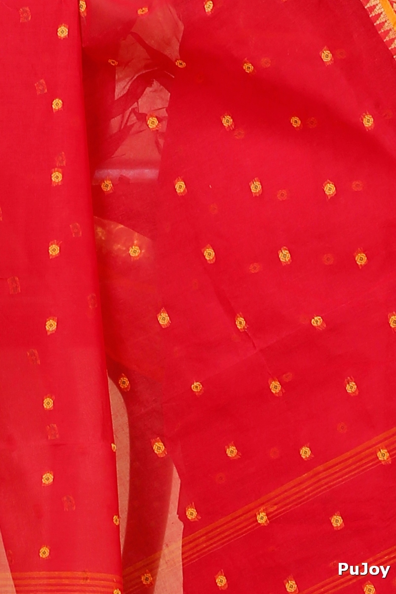 Red Pure Cotton Peral Tant Saree (1387)