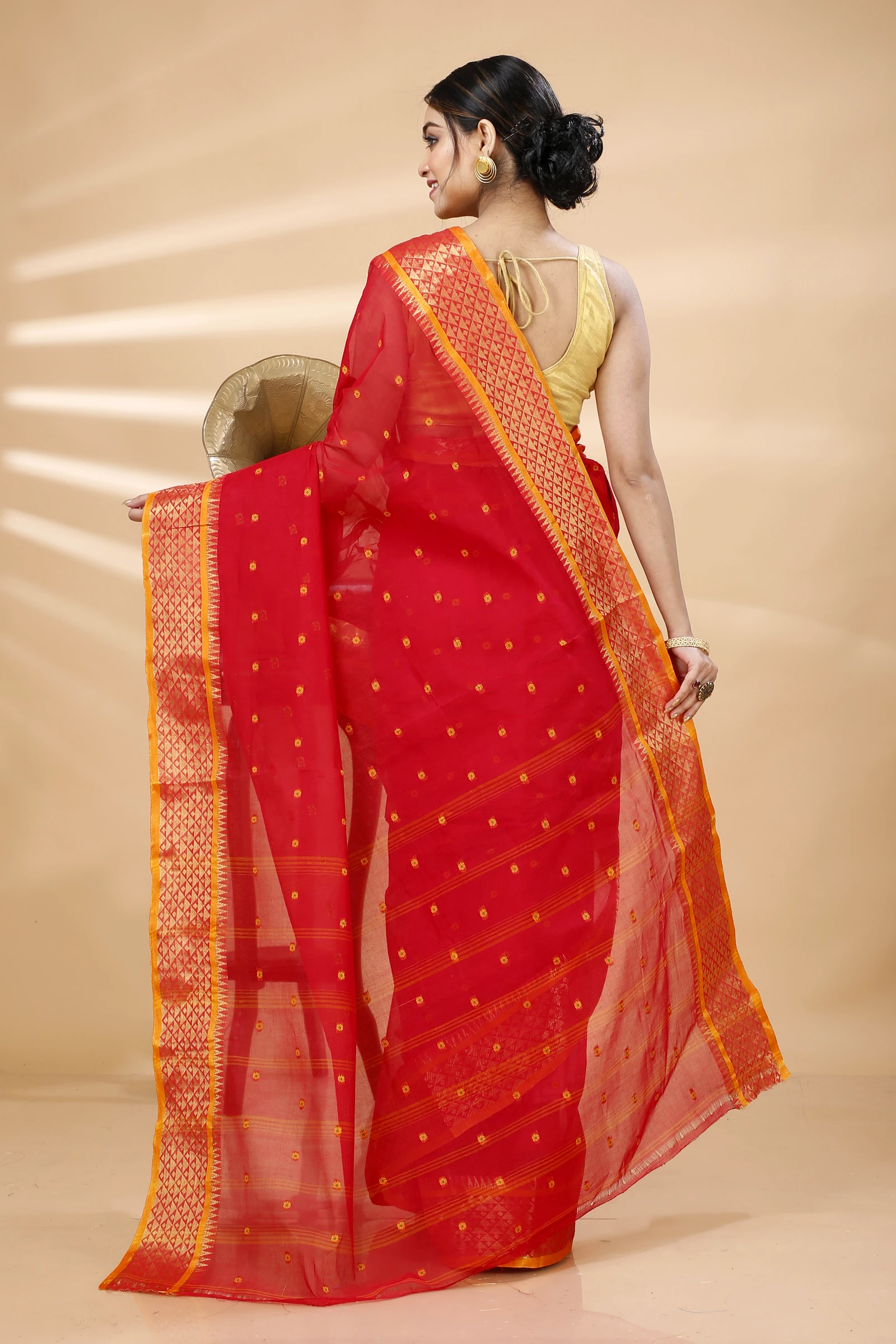 Red Pure Cotton Peral Tant Saree (1387)