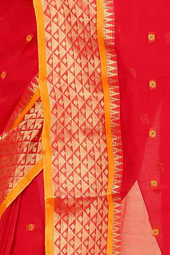 Red Pure Cotton Peral Tant Saree (1387)