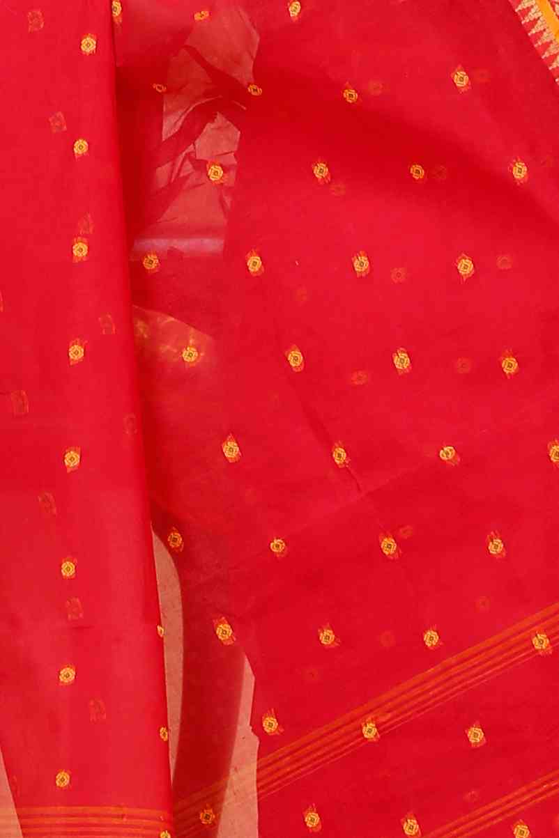 Red Pure Cotton Peral Tant Saree (1387)