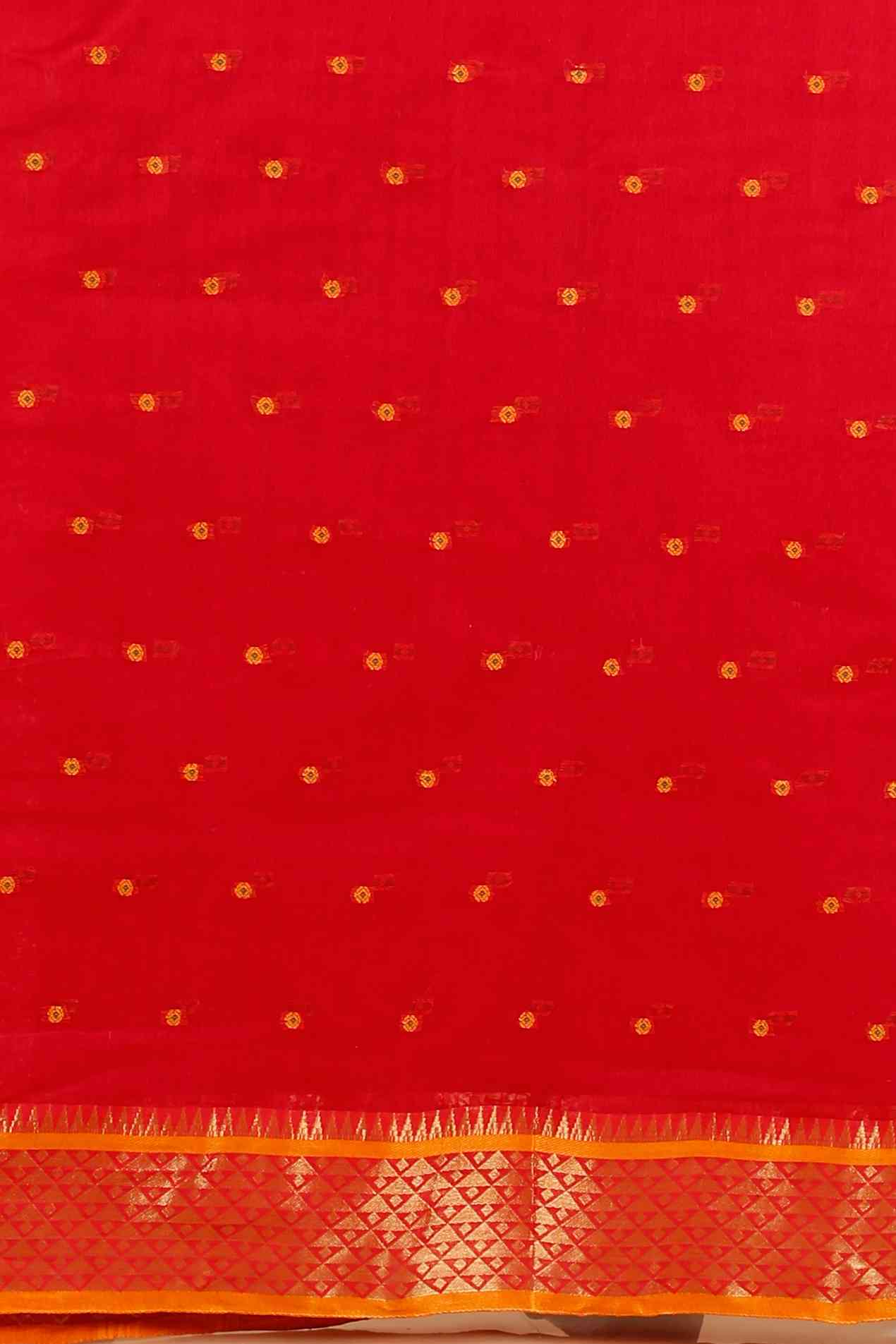 Red Pure Cotton Peral Tant Saree (1387)