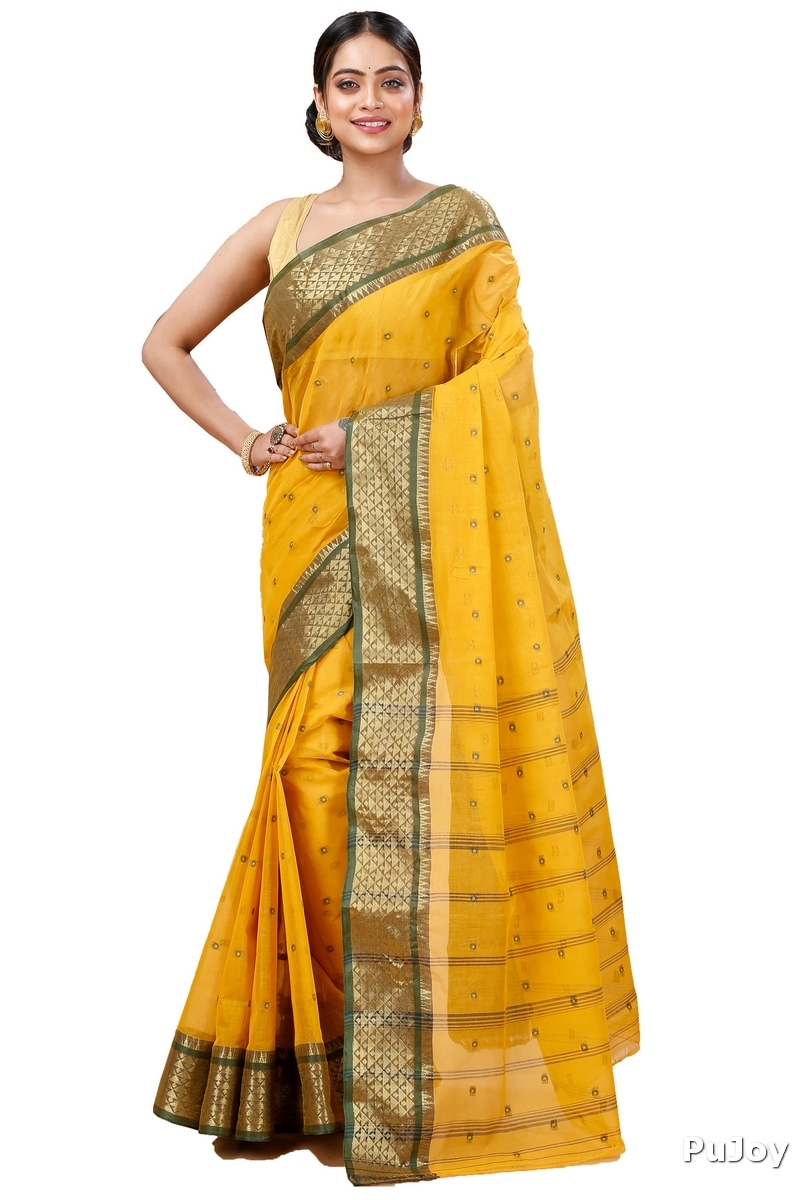 Yellow Pure Cotton Peral Tant Saree (1388)