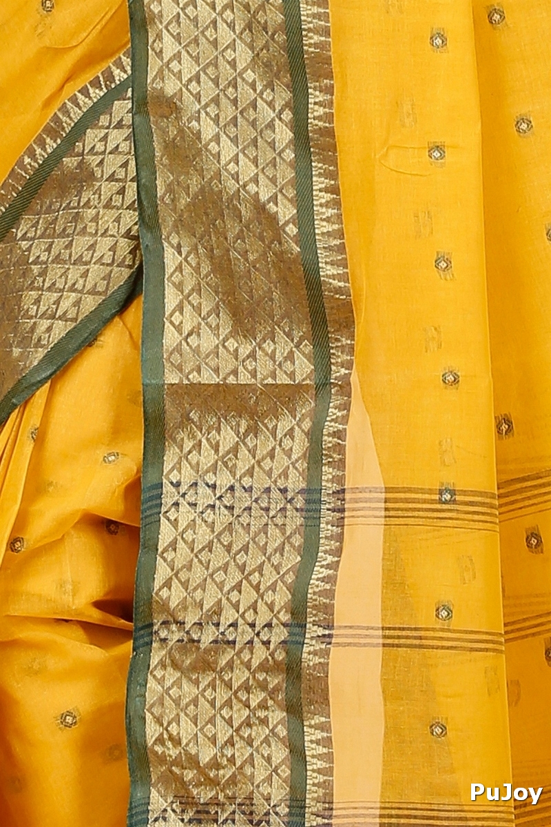 Yellow Pure Cotton Peral Tant Saree (1388)