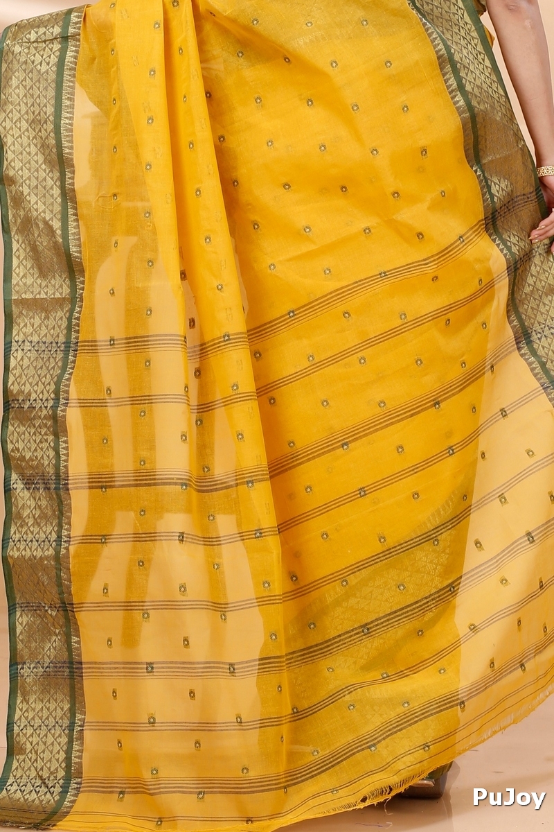 Yellow Pure Cotton Peral Tant Saree (1388)