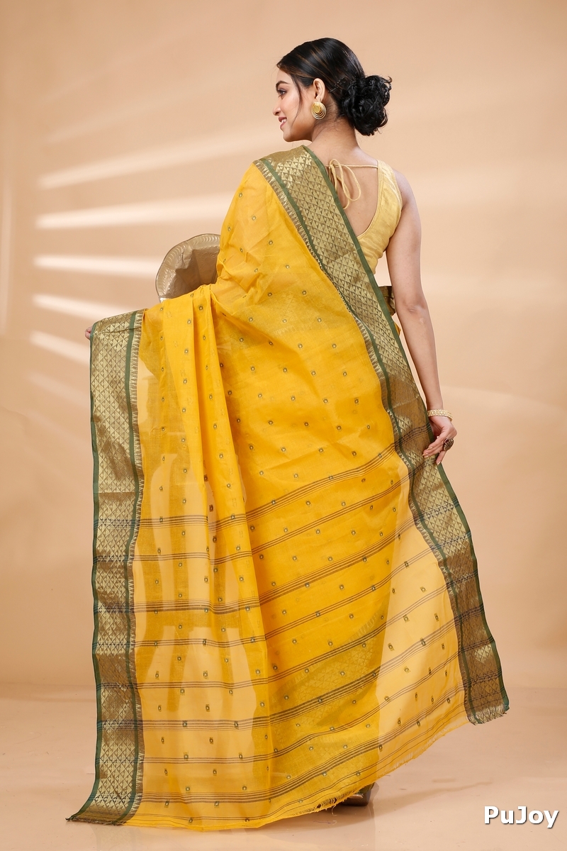 Yellow Pure Cotton Peral Tant Saree (1388)