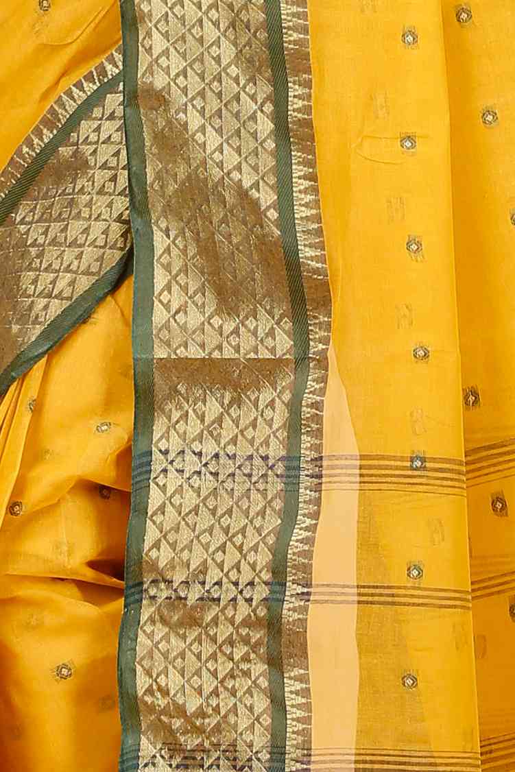 Yellow Pure Cotton Peral Tant Saree (1388)