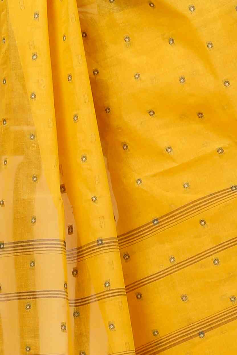 Yellow Pure Cotton Peral Tant Saree (1388)