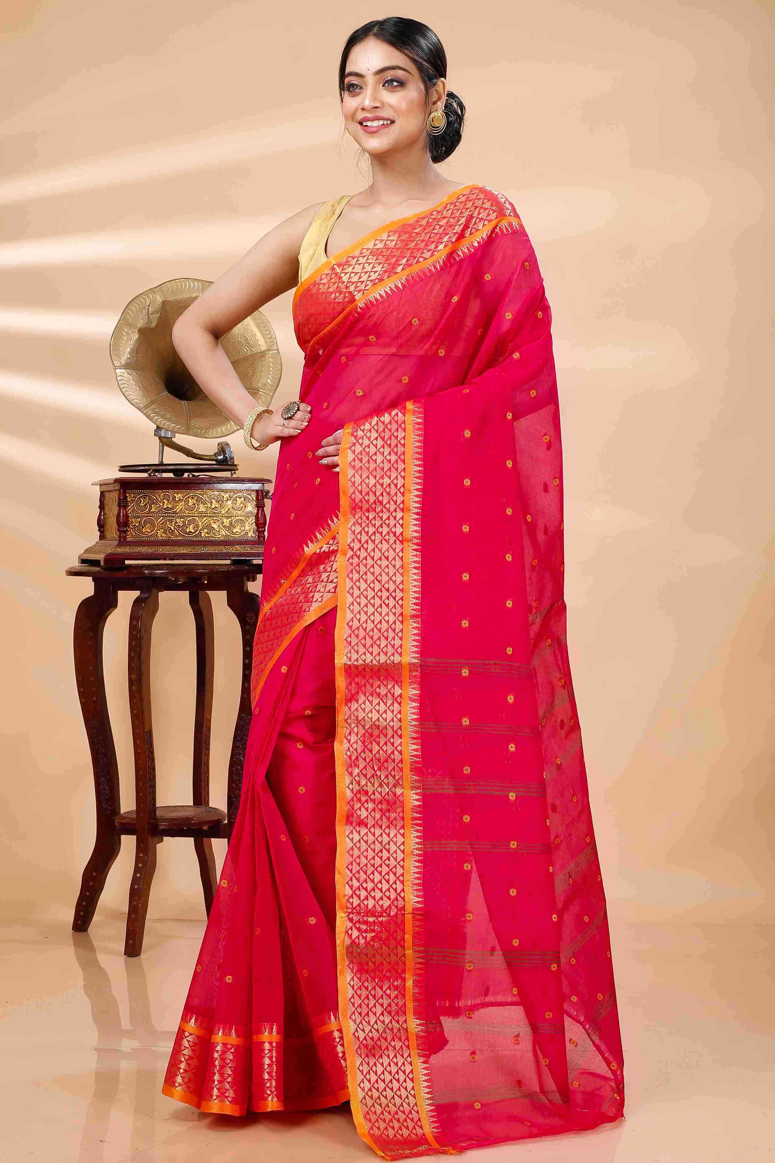Pink Pure Cotton Peral Tant Saree (1389)