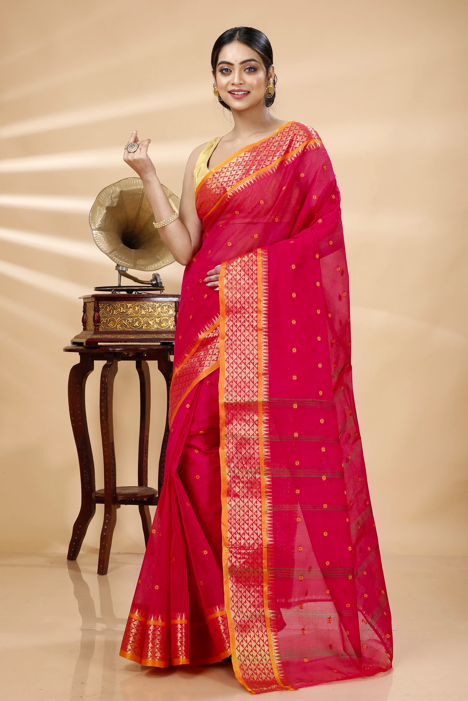 Pink Pure Cotton Peral Tant Saree (1389)
