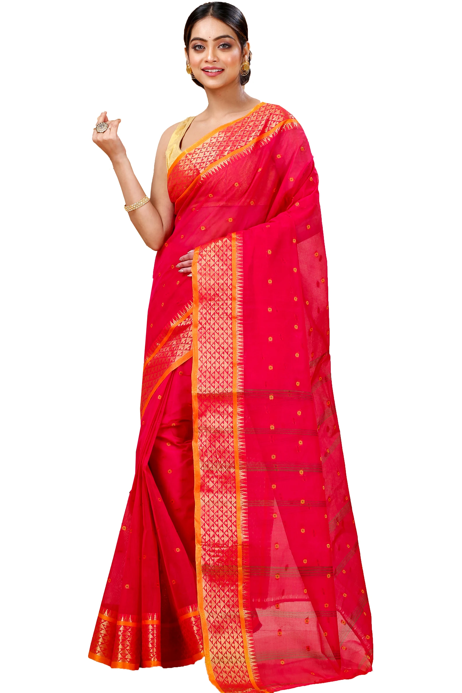 Pink Pure Cotton Peral Tant Saree (1389)