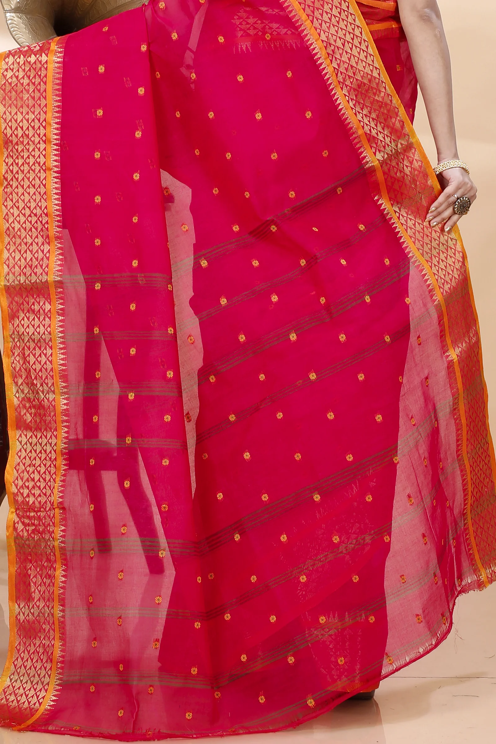 Pink Pure Cotton Peral Tant Saree (1389)