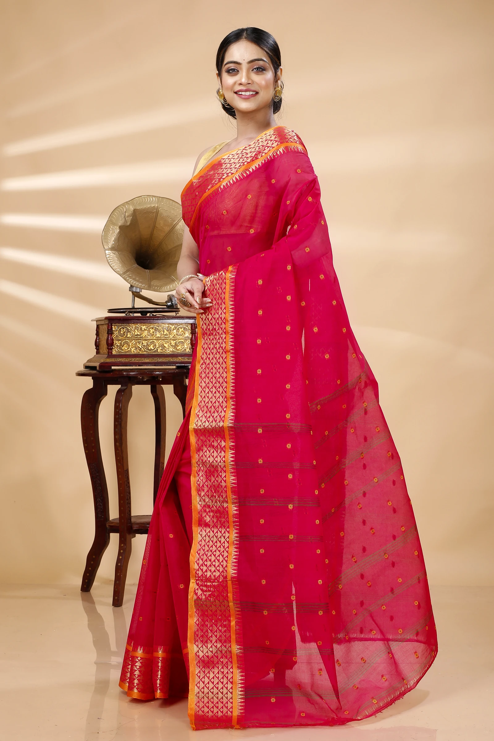 Pink Pure Cotton Peral Tant Saree (1389)