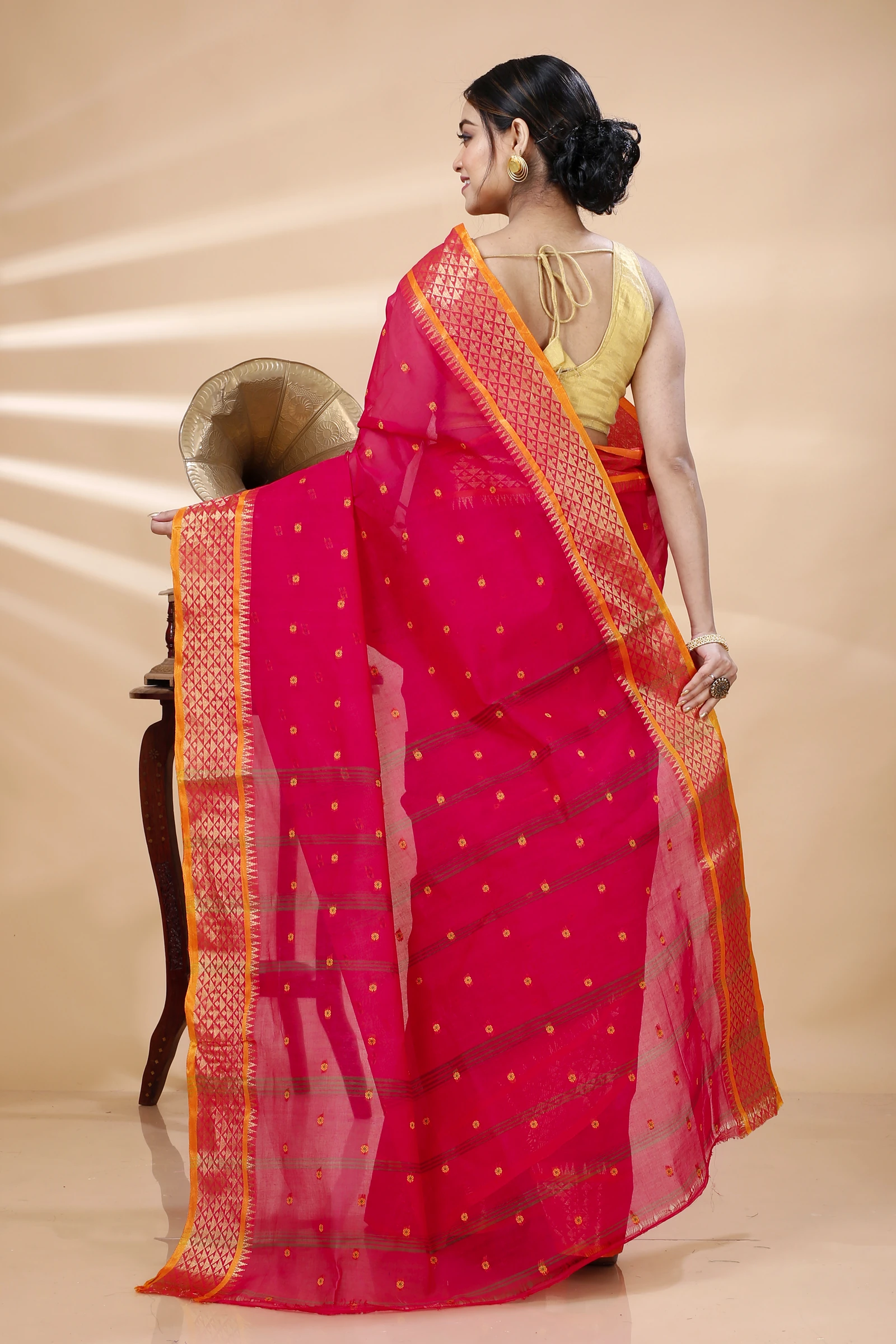 Pink Pure Cotton Peral Tant Saree (1389)