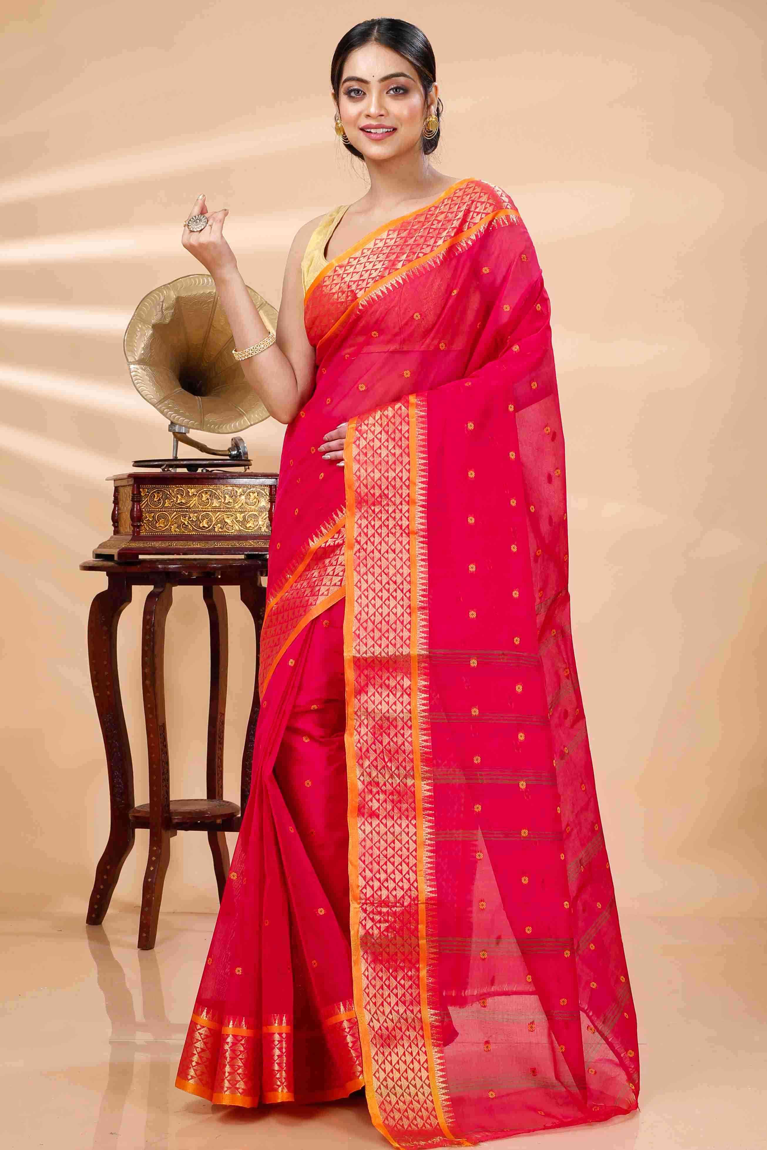 Pink Pure Cotton Peral Tant Saree (1389)