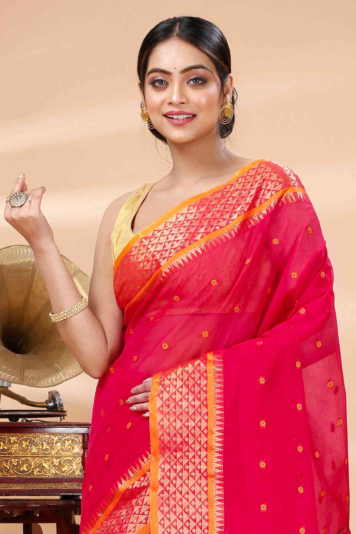 Pink Pure Cotton Peral Tant Saree (1389)