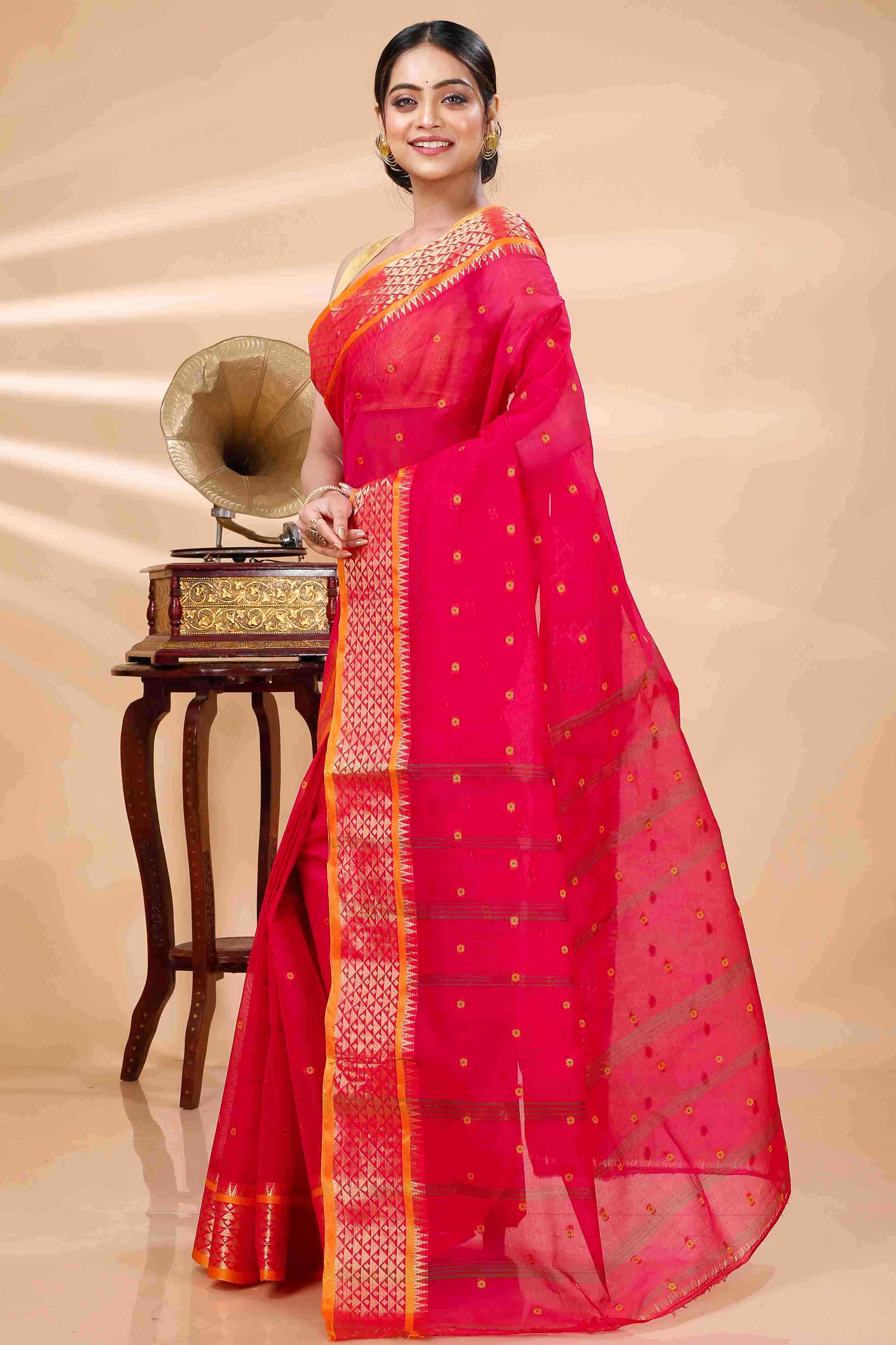 Pink Pure Cotton Peral Tant Saree (1389)
