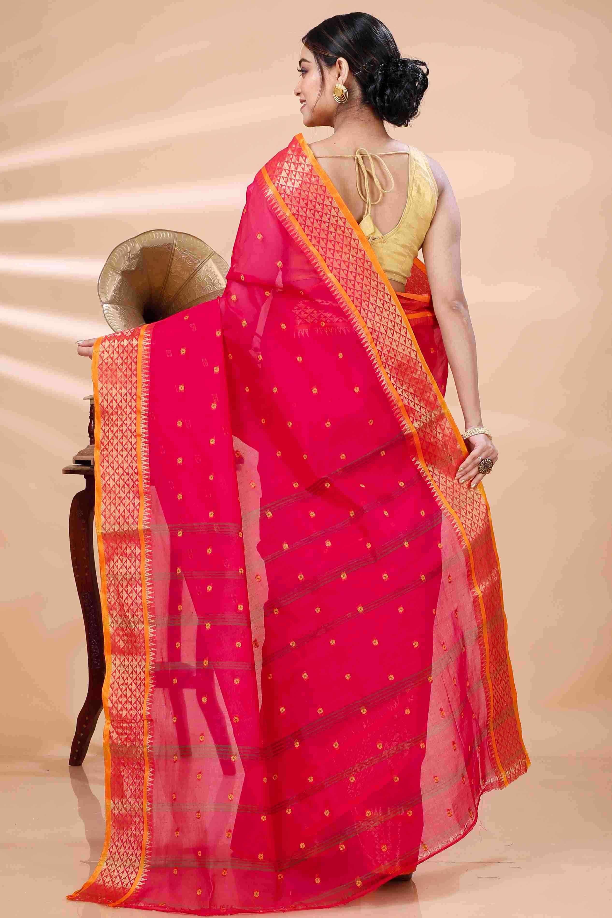 Pink Pure Cotton Peral Tant Saree (1389)